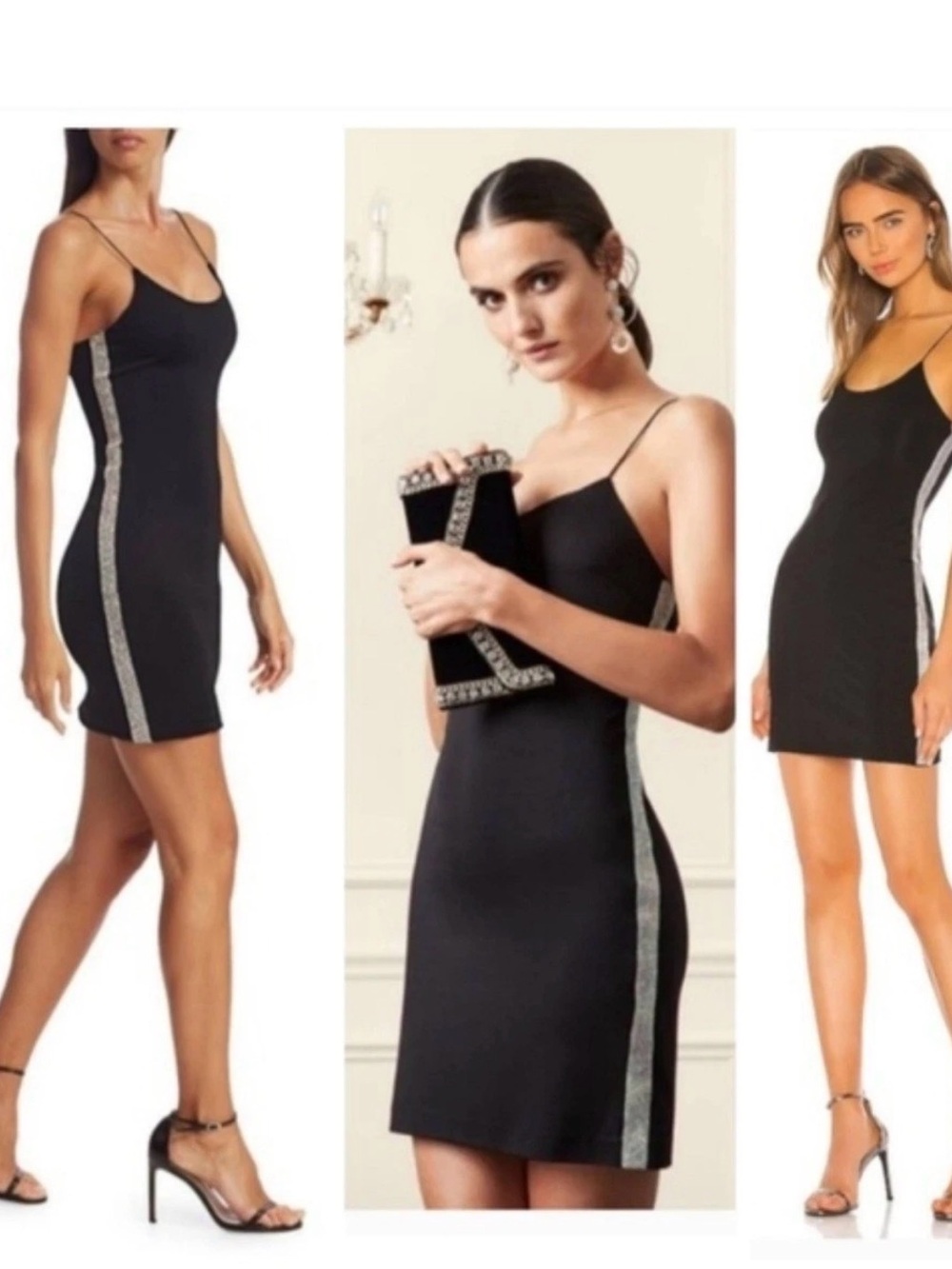 Alice + Olivia Black Mini Dress with Silver rhinestone Side Stripe